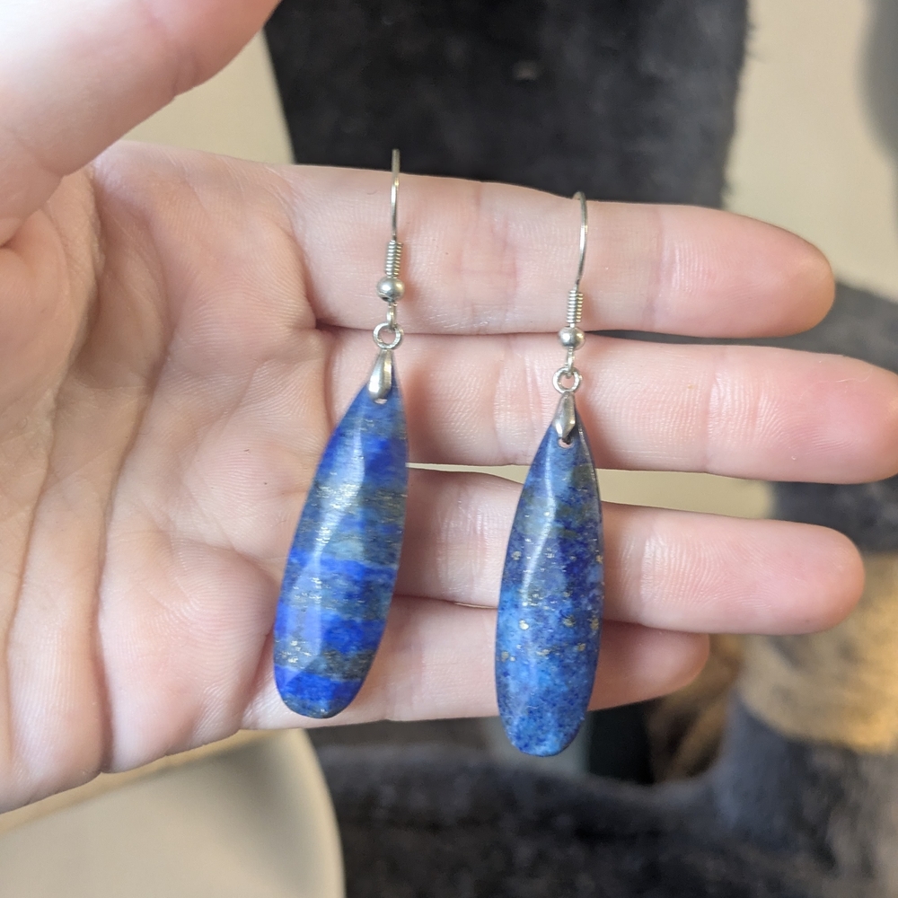 Elegant Lapis Lazuli Stone Drop Earrings Handmade